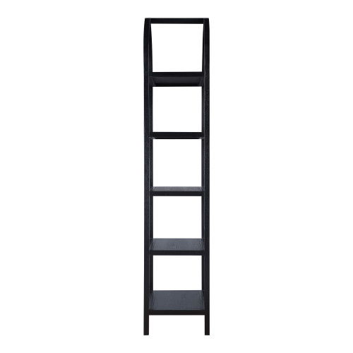 80" Black Oak Wood Five Tier Arched Top Bookcase - 606114705697