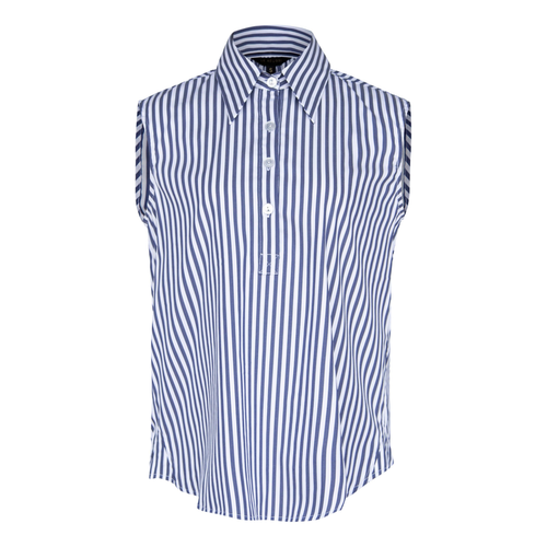 The Olivia Sleeveless Blue Stripe Blouse in Italian Cotton - 196704618891
