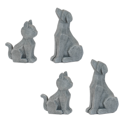 Set of Four Polyresin Cat Dog Figurines - 880024682679