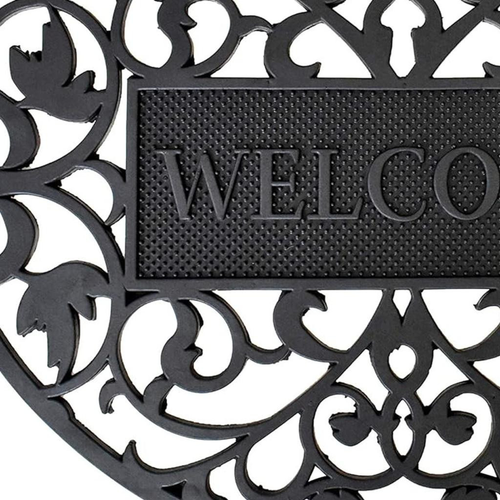 24" X 36" Black Scrollwork Welcome Semi Circle Outdoor Rubber Door Mat - 880016668797