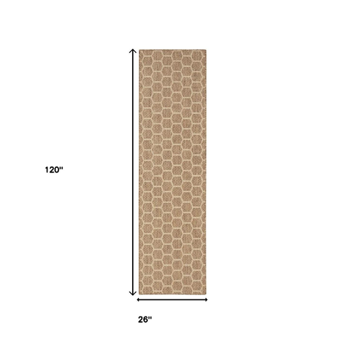 10' Natural And Beige Geometric Indoor Outdoor Runner Rug - 880016544183