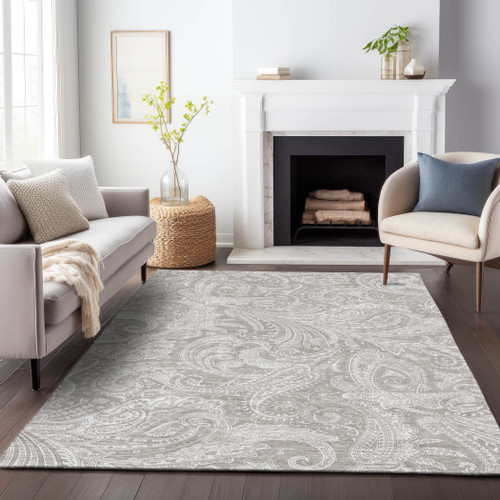 3' X 5' Taupe And Ivory Paisley Washable Area Rug With UV Protection - 880016661255