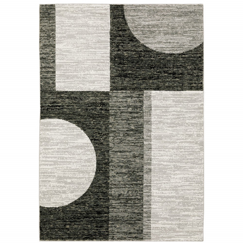 Homeroots Home Decor 6' X 9' Charcoal Grey And Ivory Geometric Power Loom Stain Resistant Area Rug, Charcoal Grey and Ivory, Power Loom