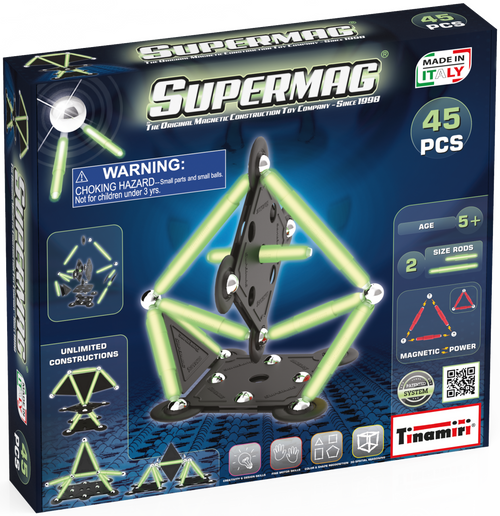 Tinamiri Supermag - Glow 45 - Magnetic Building Set, 1000 Piece Jigsaw Puzzle - 850064681055