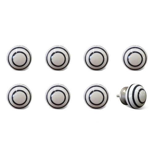 Set of Eight Black And White Ceramic And Metal Drawer Pull Knobs - 608219290108