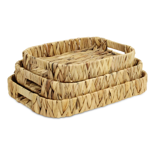 Set of Three Natural Water Hyacinth Rectangular Basket Trays - 880016435191
