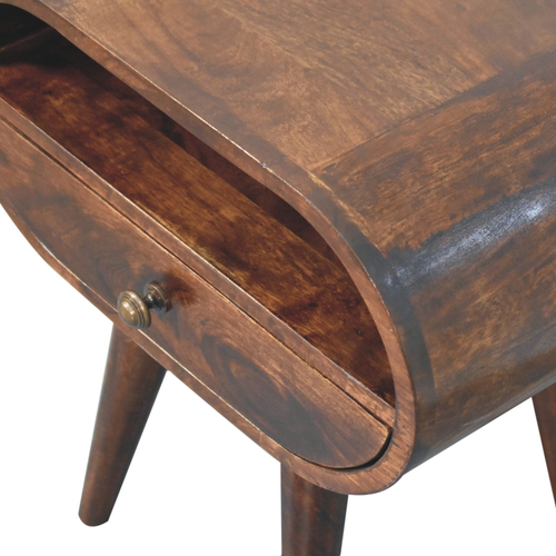 Walnut Wood Oval One Drawer Nightstand - 880016821925