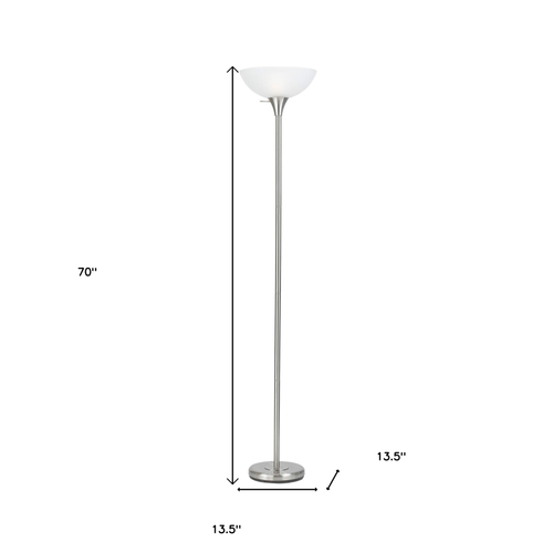 70" Nickel Metal Torchiere Floor Lamp With White Glass Dome Shade - 606114728900