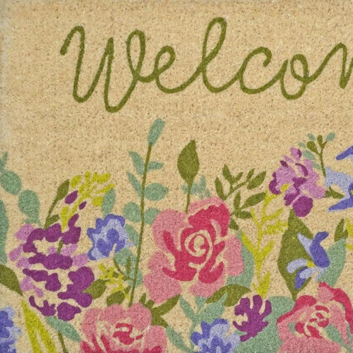 24" X 36" Brown Green And Pink Floral Welcome Outdoor Coir Door Mat - 880024988061