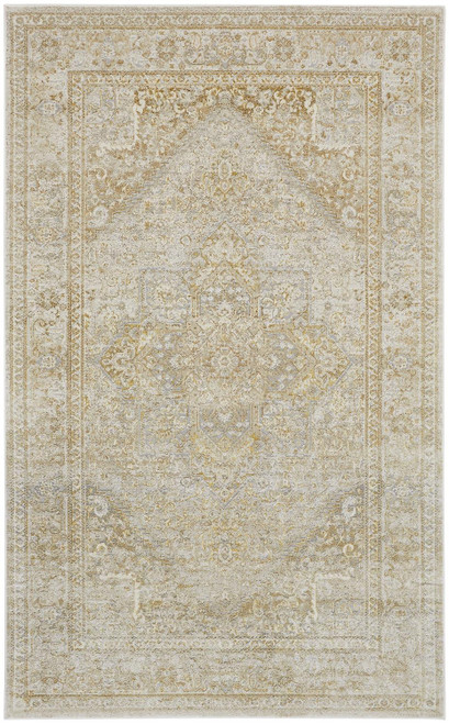 9' X 12' Ivory And Gold Floral Area Rug - 606114686477