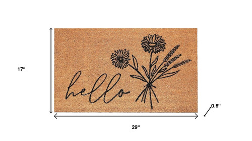 17" X 29" Brown And Black Floral Hello Outdoor Coir Door Mat - 880024607658