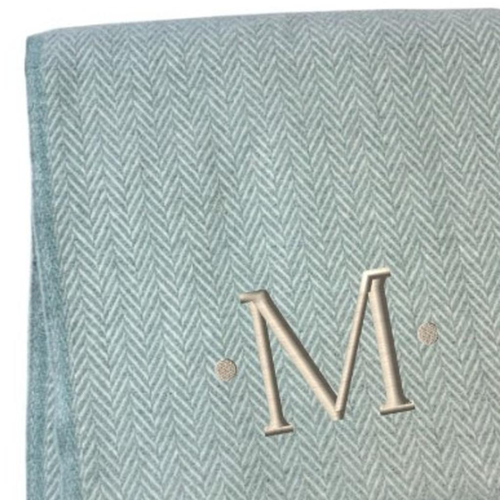 Herringbone Cotton Blend M Initial Throw Blanket with Tassels And Embroidery - 880016708035