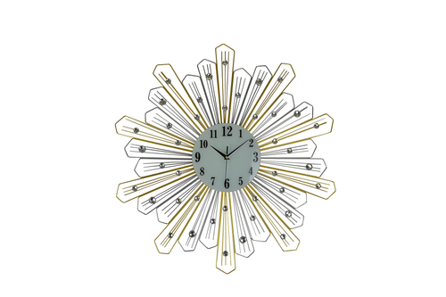 Metal Faux Crystals Silent Analog Sunburst Wall Clock - 880016841978