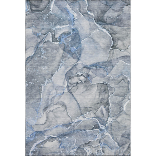 5' X 8' Blue And Ivory Abstract Washable Area Rug With UV Protection - 880024719818