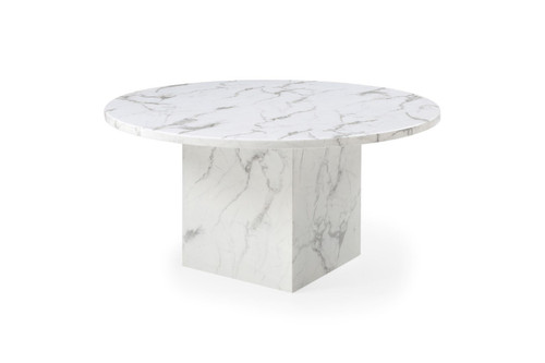 60" Gray and White Marble Pedestal Base Round Top Dining Table - 880016869835