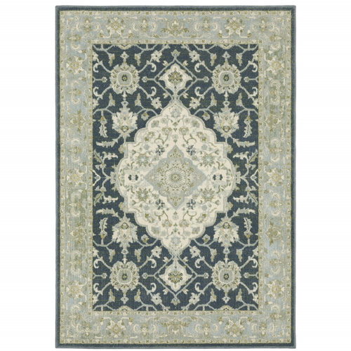 10' X 13' Teal Blue And Ivory Oriental Distressed Area Rug
