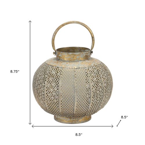 Bronze Distressed Lattice Metal Tabletop Lantern Candle Holder - 880016878509