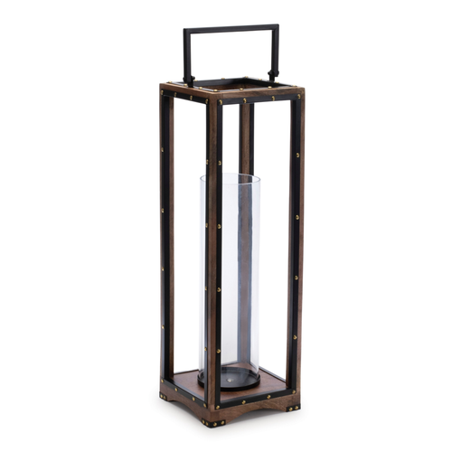 Metal Wood Tabletop Lantern Candle Holder - 880016547948