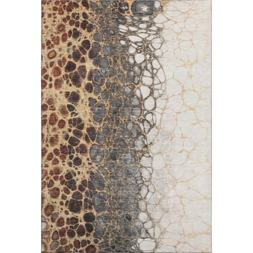 8' X 10' Ivory Gray And Gold Abstract Distressed Washable Area Rug With UV Protection - 880024971681