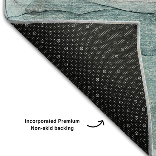 10' X 14' Teal And Ivory Abstract Washable Area Rug With UV Protection - 880016479652