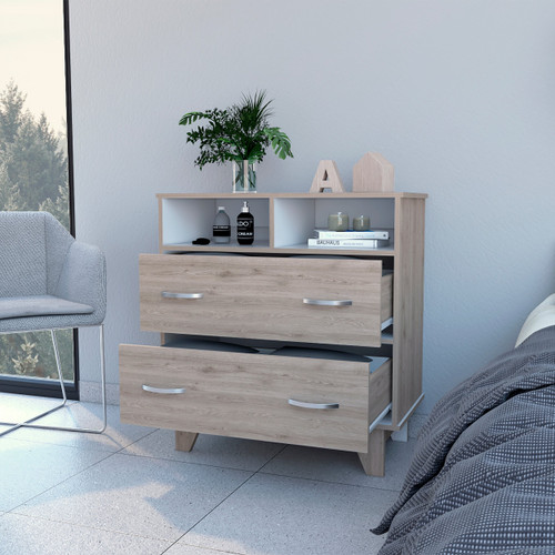 32" Oak Wood Two Drawer Dresser