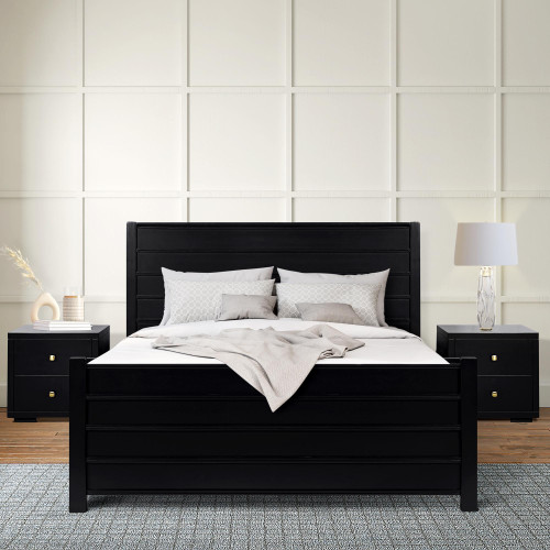 Black Solid Wood Queen Bed Frame - 608219090432