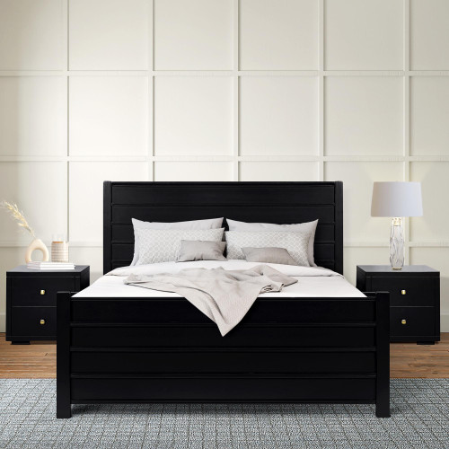 Black Solid Wood Queen Bed Frame