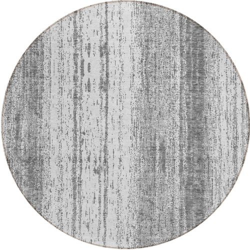 8' Gray And Ivory Round Striped Washable Indoor Outdoor Area Rug - 608219364182