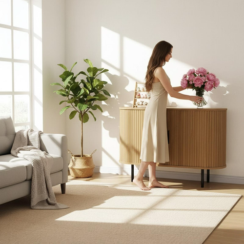 47" Natural Wood Sideboard With Two Sliding Doors - 880016455625