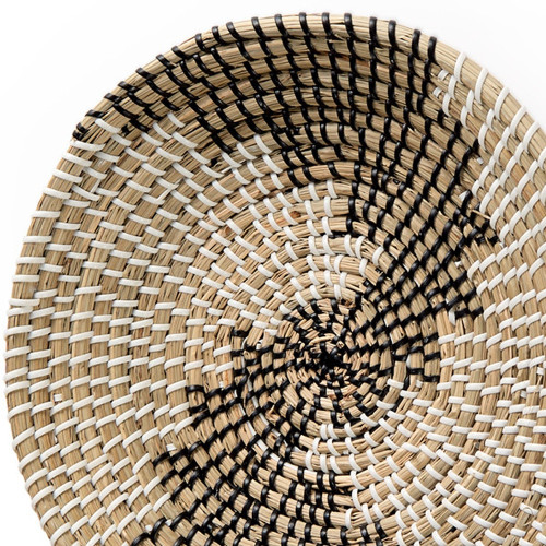 Luna 12" X 12" Black Light Brown And White Abstract Geometric Seagrass Circle Hanging Dimensional Sculpture - 880024931241