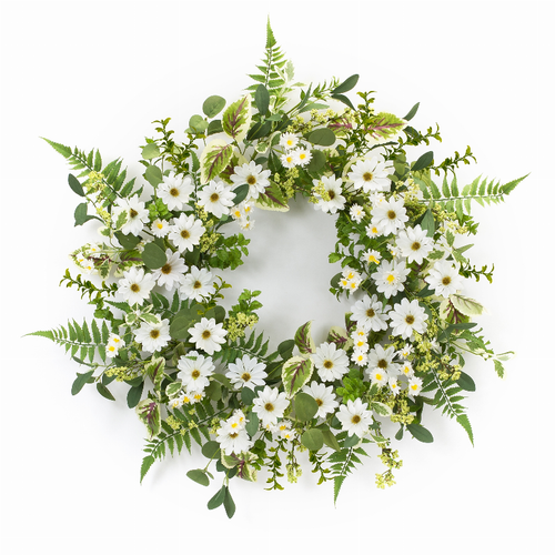 Mixed Foliage and Daisy Wreath 22.5"D Polyester/Plastic - 746427855075