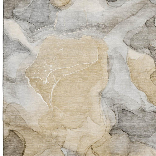 8' X 10' Brown Gray And Ivory Abstract Washable Area Rug With UV Protection - 880016864991