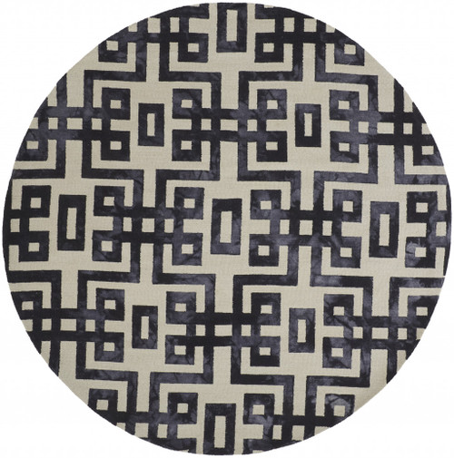 10' Ivory And Black Round Wool Tufted Handmade Stain Resistant Area Rug - 606114141686