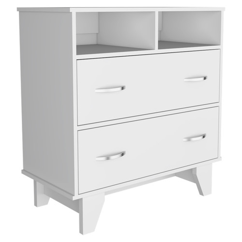 32" White Two Drawer Dresser With Open Shelving - 608219106010
