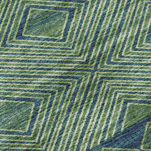 3' X 5' Green And Navy Blue Tribal Washable Area Rug With UV Protection - 880024690032