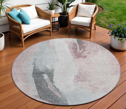 Round Abstract Washable Indoor Outdoor Area Rug - 880016542646
