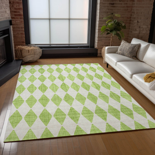 8' X 10' Lime Green And Ivory Geometric Washable Indoor Outdoor Area Rug - 606114934035