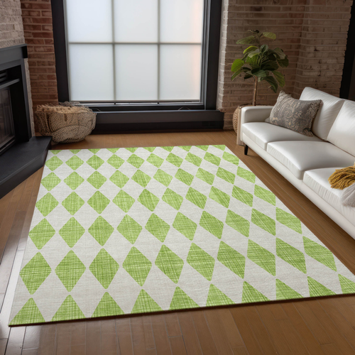 8' X 10' Lime Green And Ivory Geometric Washable Indoor Outdoor Area Rug