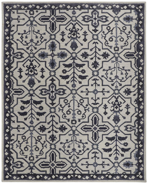 10' X 14' Taupe And Gray Wool Floral Tufted Handmade Stain Resistant Area Rug