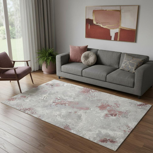 5' X 8' Gray Ivory And Pink Abstract Distressed Area Rug - 880016491616
