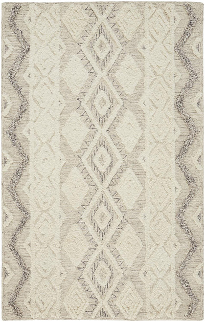 9' X 12' Ivory Taupe And Gray Wool Geometric Tufted Handmade Stain Resistant Area Rug - 606114120414