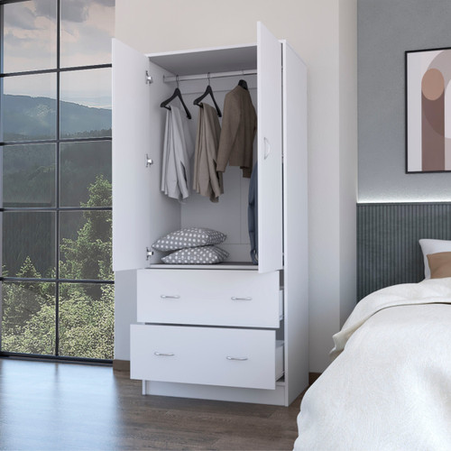 71" White Two Door Two Drawer Combo Dresser
