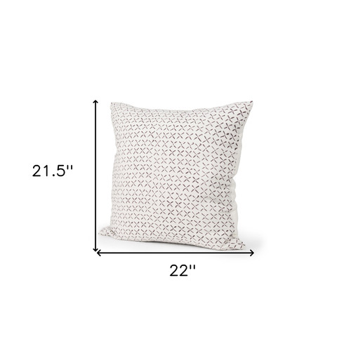 22" Cream And Merlot Geometric Linen Throw Pillow Cover with Embroidery - 880024913636
