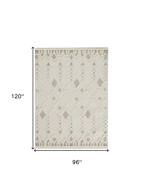 8' X 10' Gray and Ivory Wool Geometric Hand Tufted Area Rug