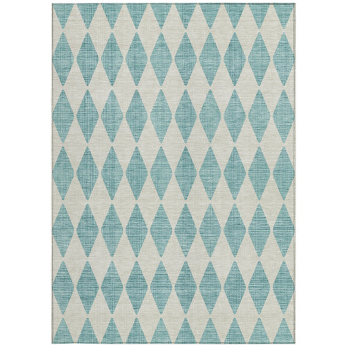8' X 10' Teal Blue And Ivory Geometric Washable Indoor Outdoor Area Rug - 608219256425