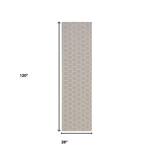 10' Gray And Ivory Geometric Indoor Outdoor Runner Rug - 880016774856