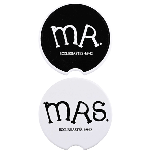Car Coaster Mr. Mrs. Black And White 2pk - 603799750042
