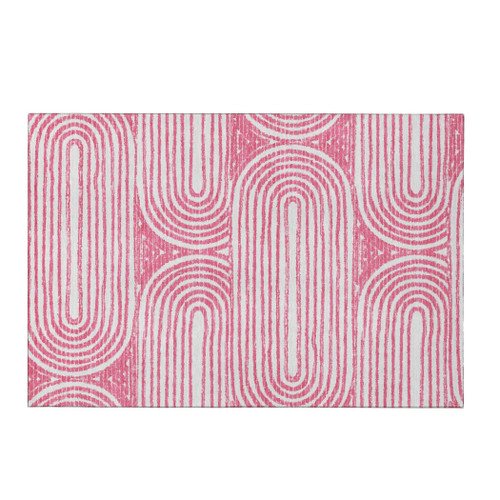 3' X 5' Blush And Ivory Geometric Distressed Washable Area Rug With UV Protection - 880024649788