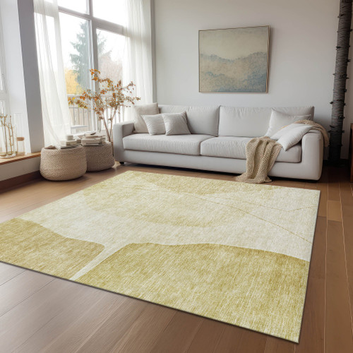 9' X 12' Gold Wheat And Beige Abstract Washable Indoor Outdoor Area Rug - 608219127916