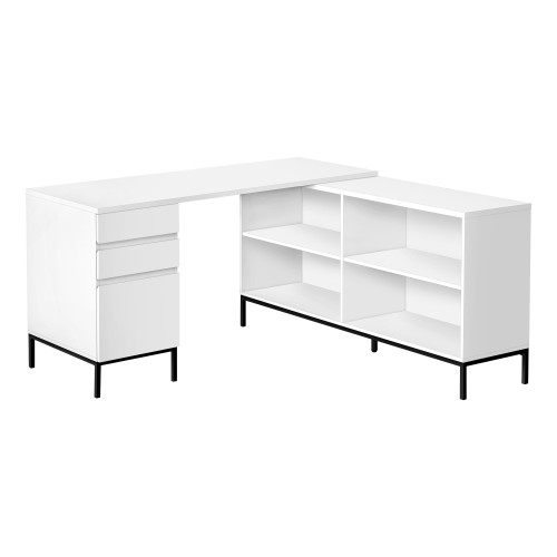 60" White and Black L Shape Computer Desk With Three Drawers - 606114743576